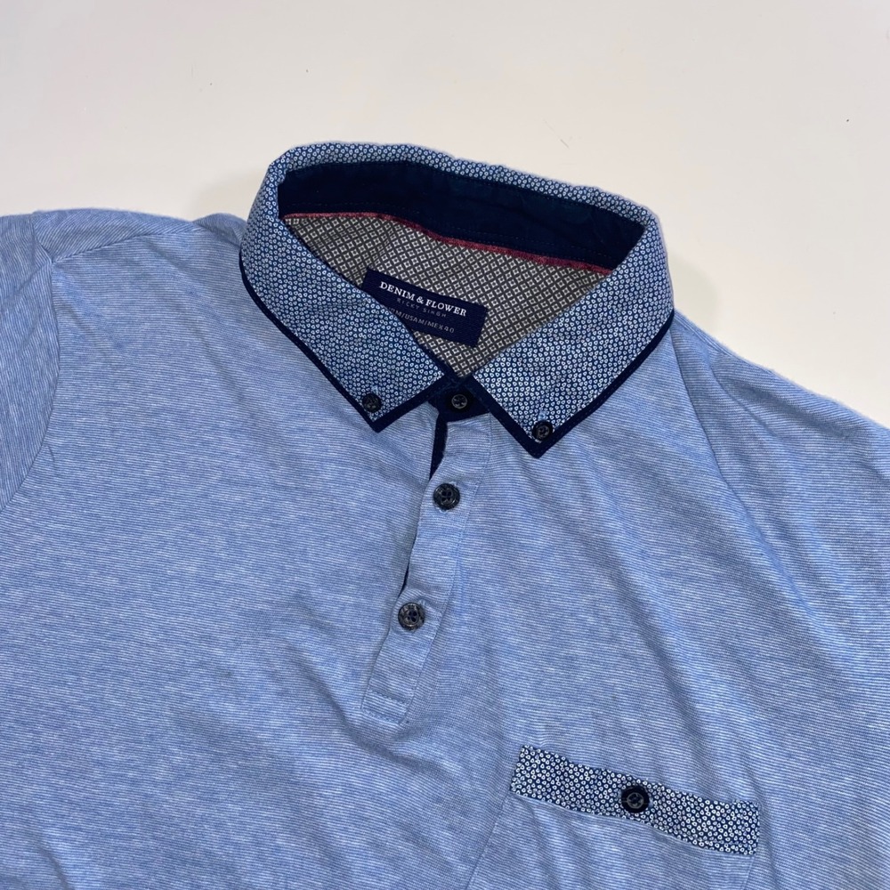 Denim &‎ Flower Ricky Singh Mens Slim Fit Polo Shirt Blue Heather Medium